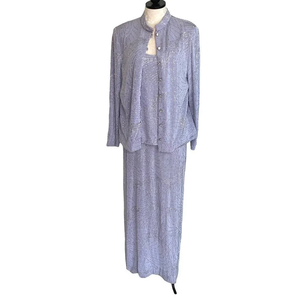Huey Waltzer For Saks Fifth Avenue Maxi Dress Jacket Size 12 Vintage Embellished